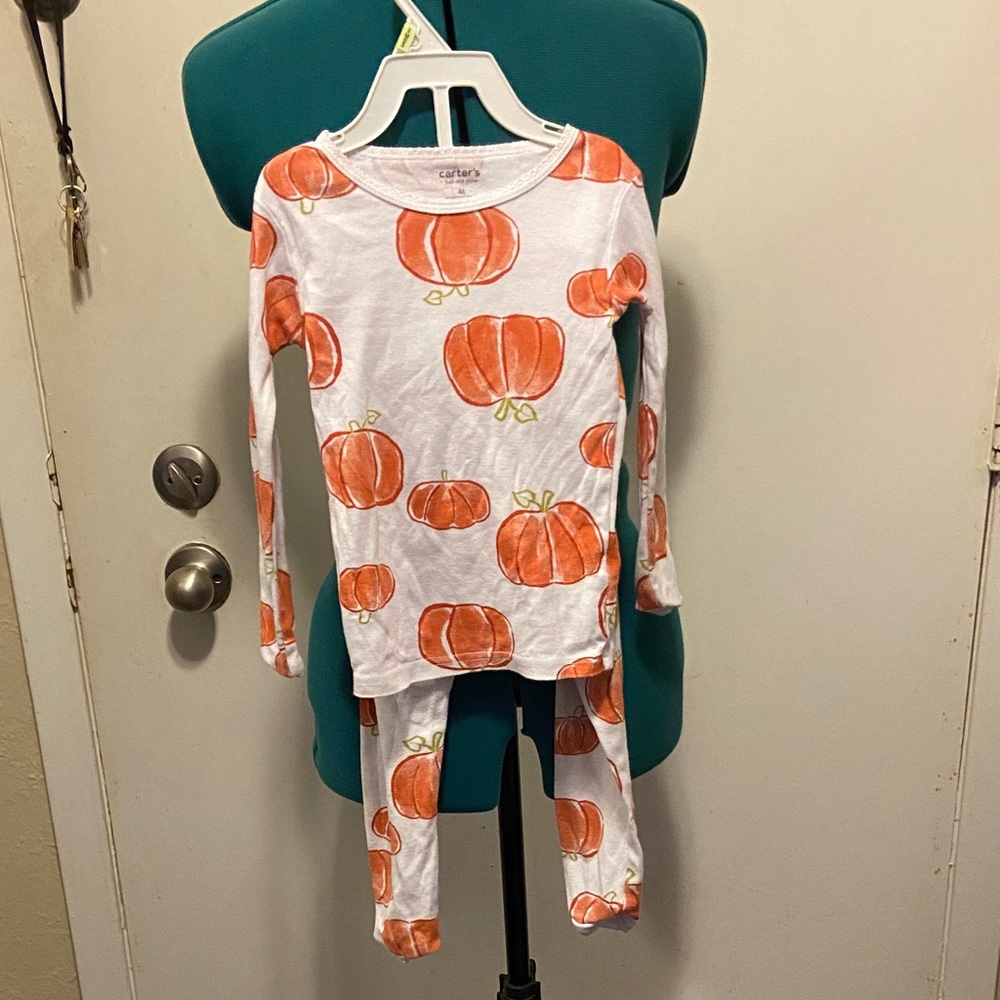 Carter's White and Orange Pumpkin Pajama Set